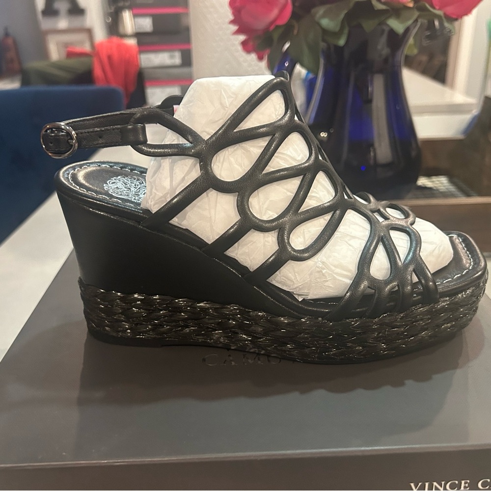 Vince Camuto Black Strappy Wedge Sandals - Picture 8 of 12